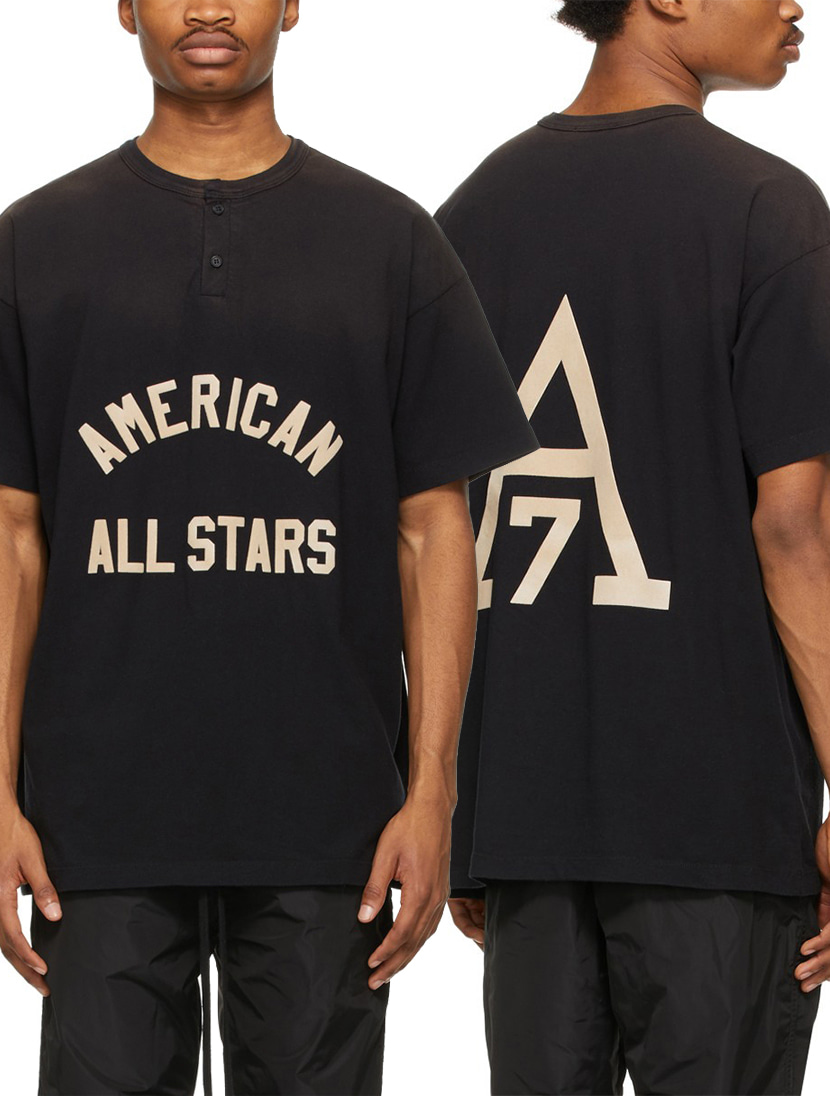 ALL STARS 헨리넥 후로킹 프린팅 티셔츠 ( BLACK )