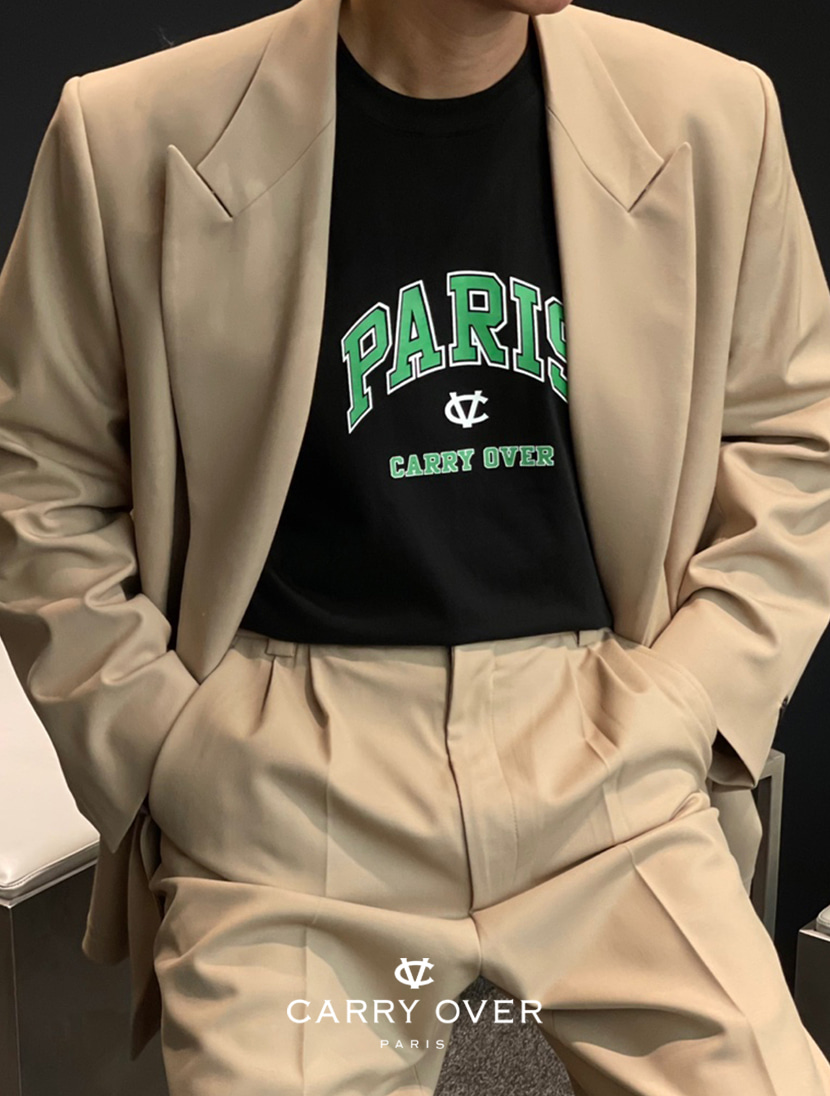 [carry over] Paris 바시티 로고 티셔츠 ( BLACK-GREEN )