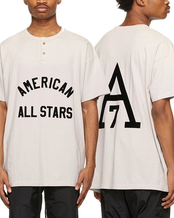ALL STARS 헨리넥 후로킹 프린팅 티셔츠 ( MELANGE BEIGE )