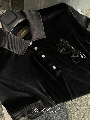 [Rich Clad] 리퀴드 벨루어 카라 티셔츠 ( BLACK ) ( Japan Import Fabric )