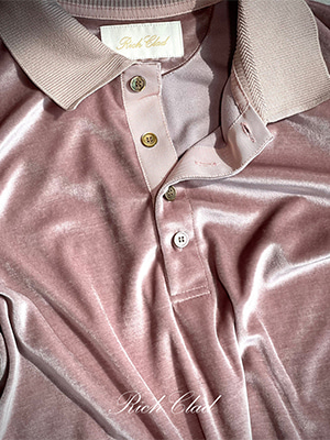 [Rich Clad] 리퀴드 벨루어 카라 티셔츠 ( DUST PINK ) ( Japan Import Fabric )
