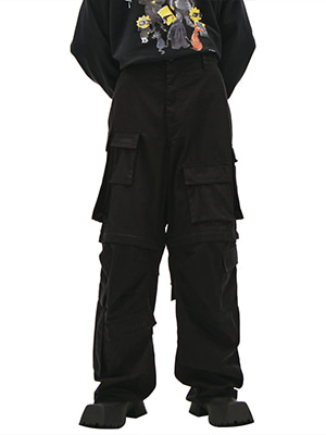 Convertible Zip Cargo Pants ( BLACK )