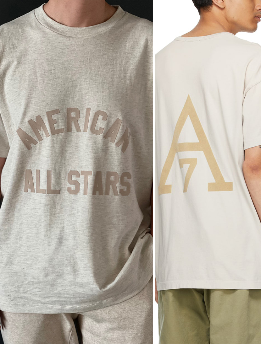 ALL STARS 후로킹 프린팅 티셔츠 ( MELANGE BEIGE )