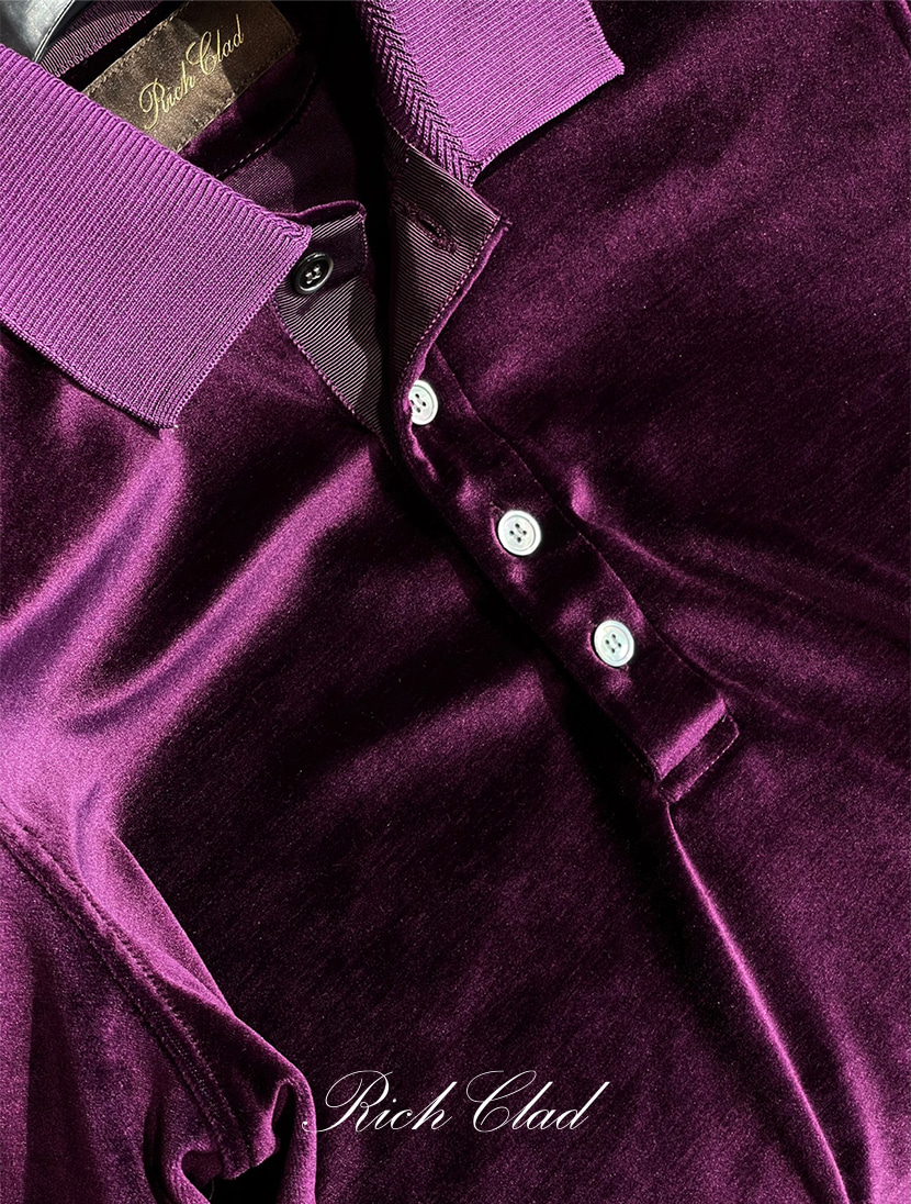 [Rich Clad] 리퀴드 벨루어 카라 티셔츠 ( VIOLET ) ( Japan Import Fabric )