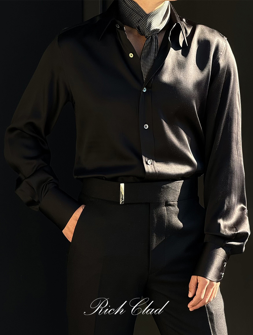 [Rich Clad] 사틴 섹시핏 셔츠 ( BLACK )