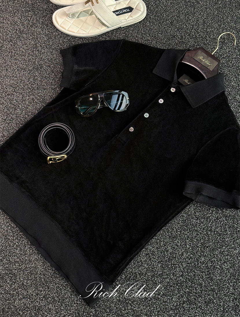 [Rich Clad] 럭스 모달 벨루어 폴로 티셔츠 ( BLACK )